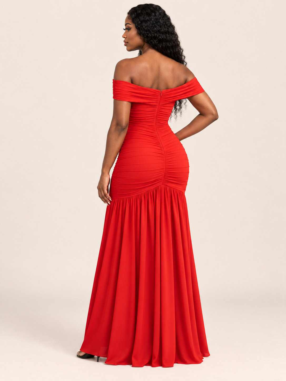 Elara Off-Shoulder Ruched Mermaid Maxi Dress