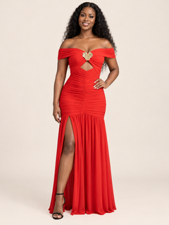 Elara Off-Shoulder Ruched Mermaid Maxi Dress