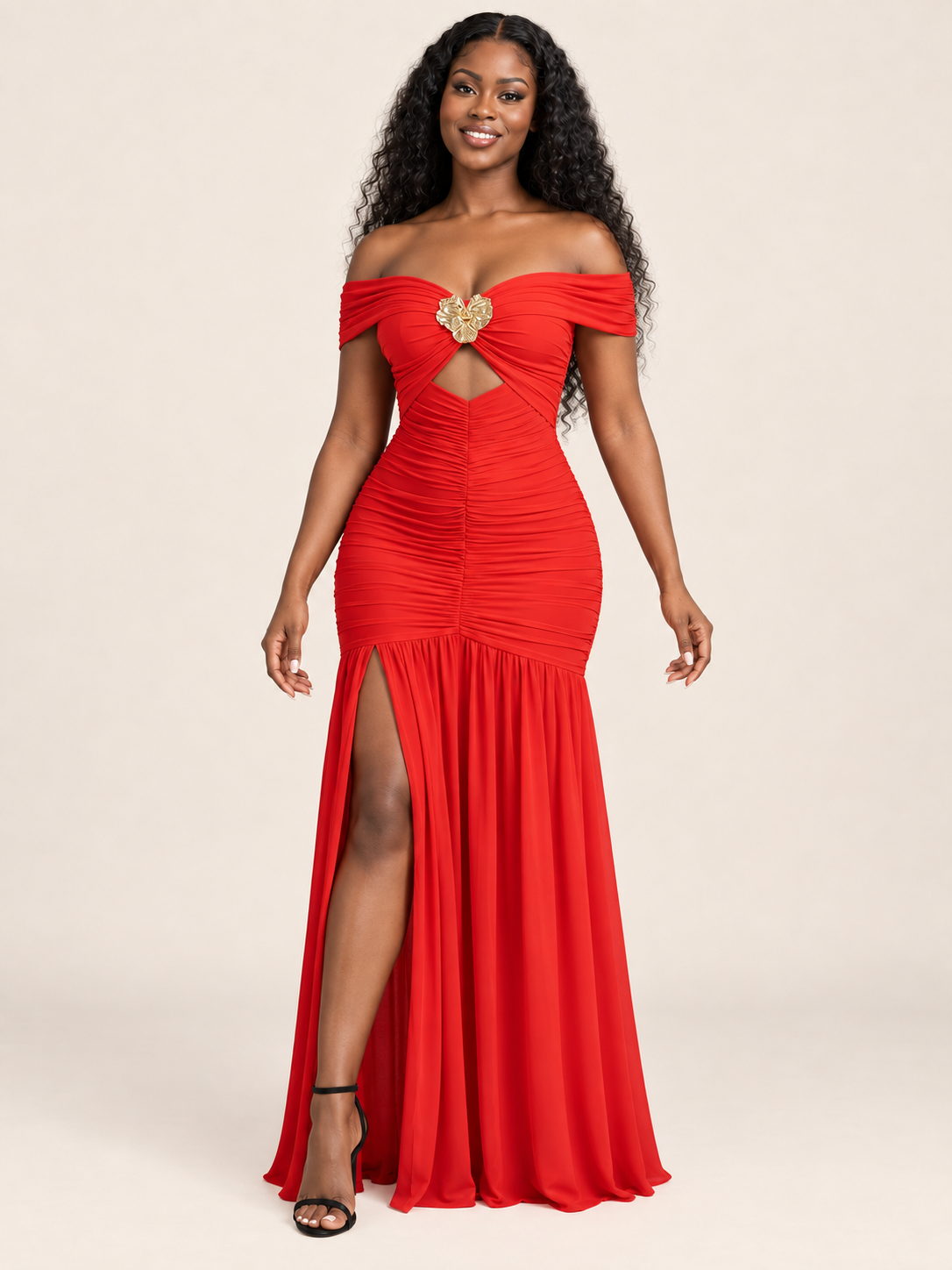 Elara Off-Shoulder Ruched Mermaid Maxi Dress