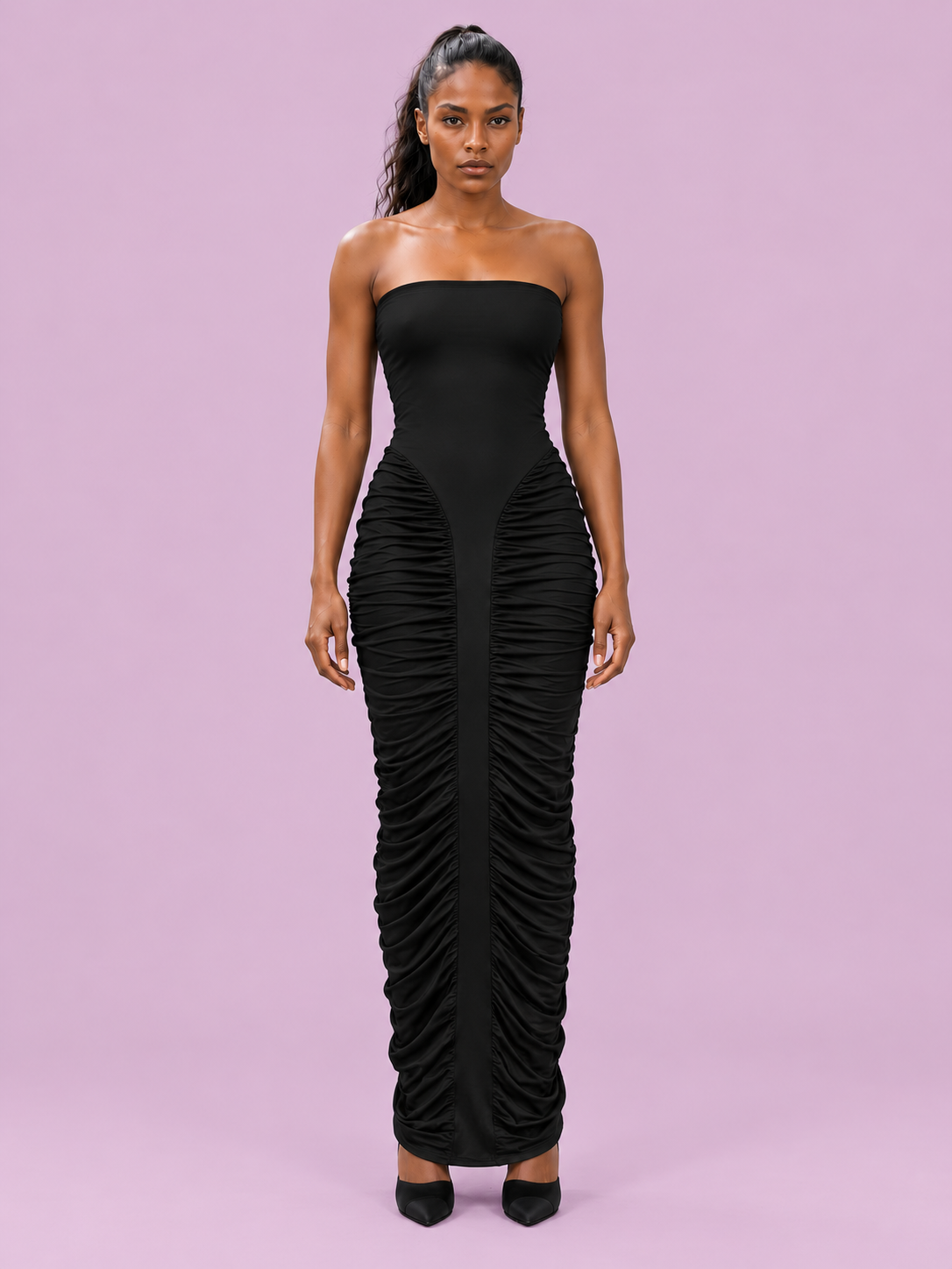 Solène Strapless Ruched Maxi Dress