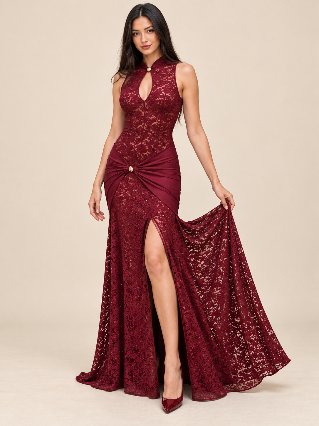 Amélie Lace Keyhole Maxi Dress