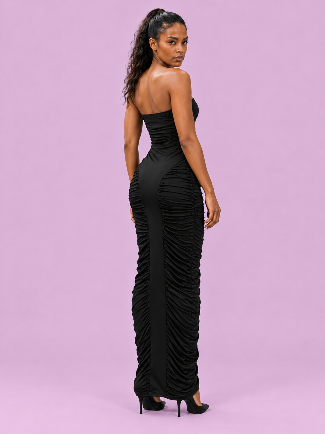 Solène Strapless Ruched Maxi Dress
