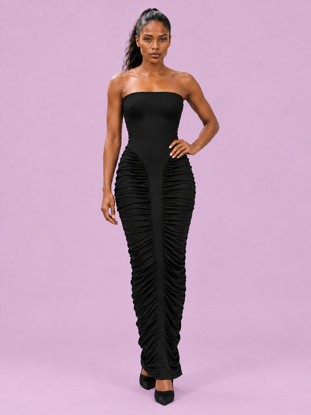 Solène Strapless Ruched Maxi Dress