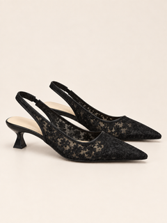 Lace Pointed-Toe Slingback Pumps