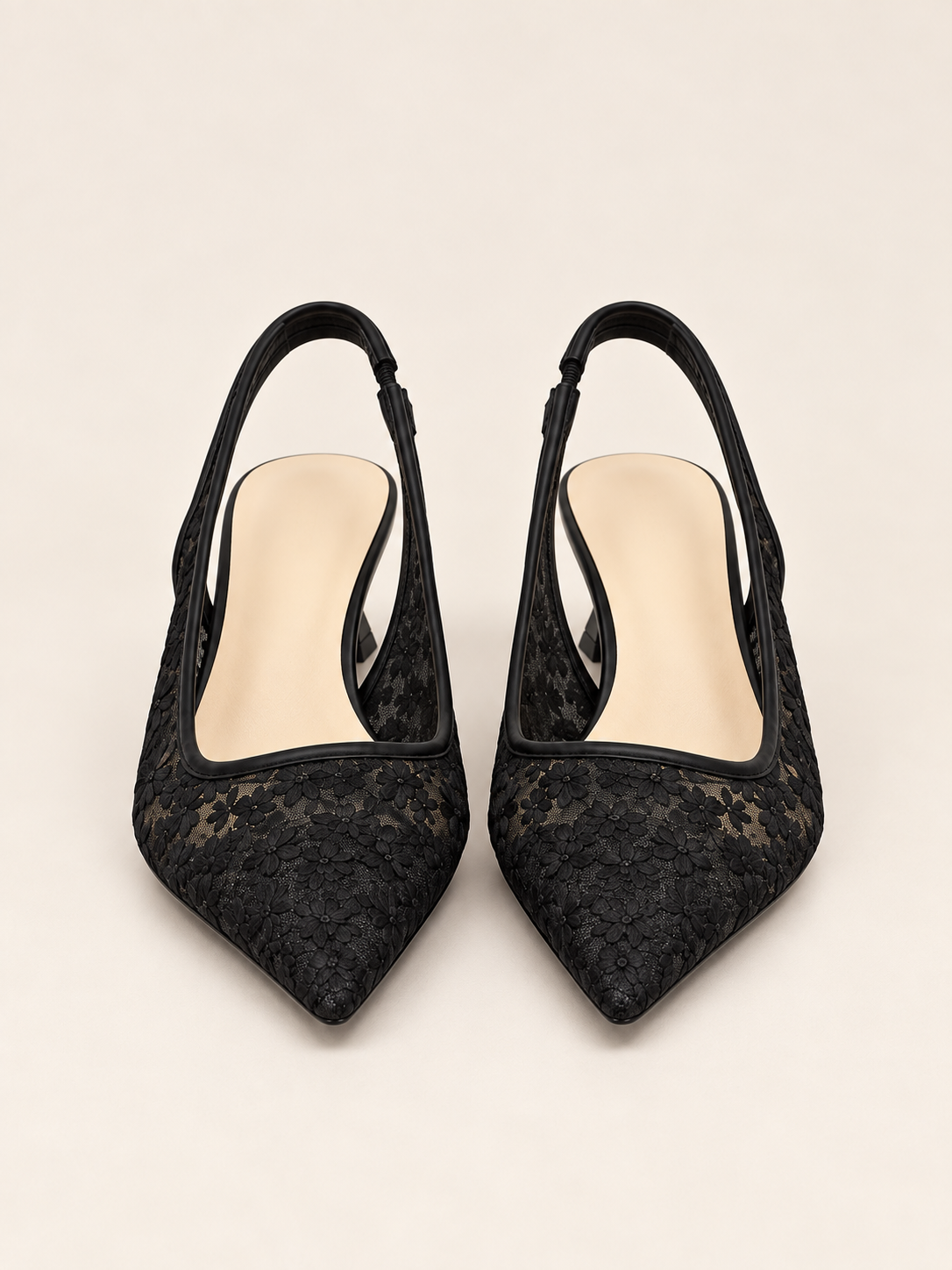 Lace Pointed-Toe Slingback Pumps