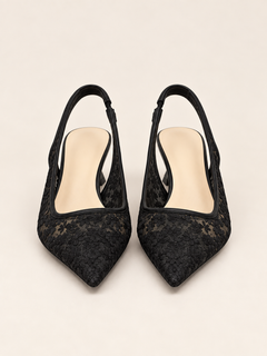 Lace Pointed-Toe Slingback Pumps