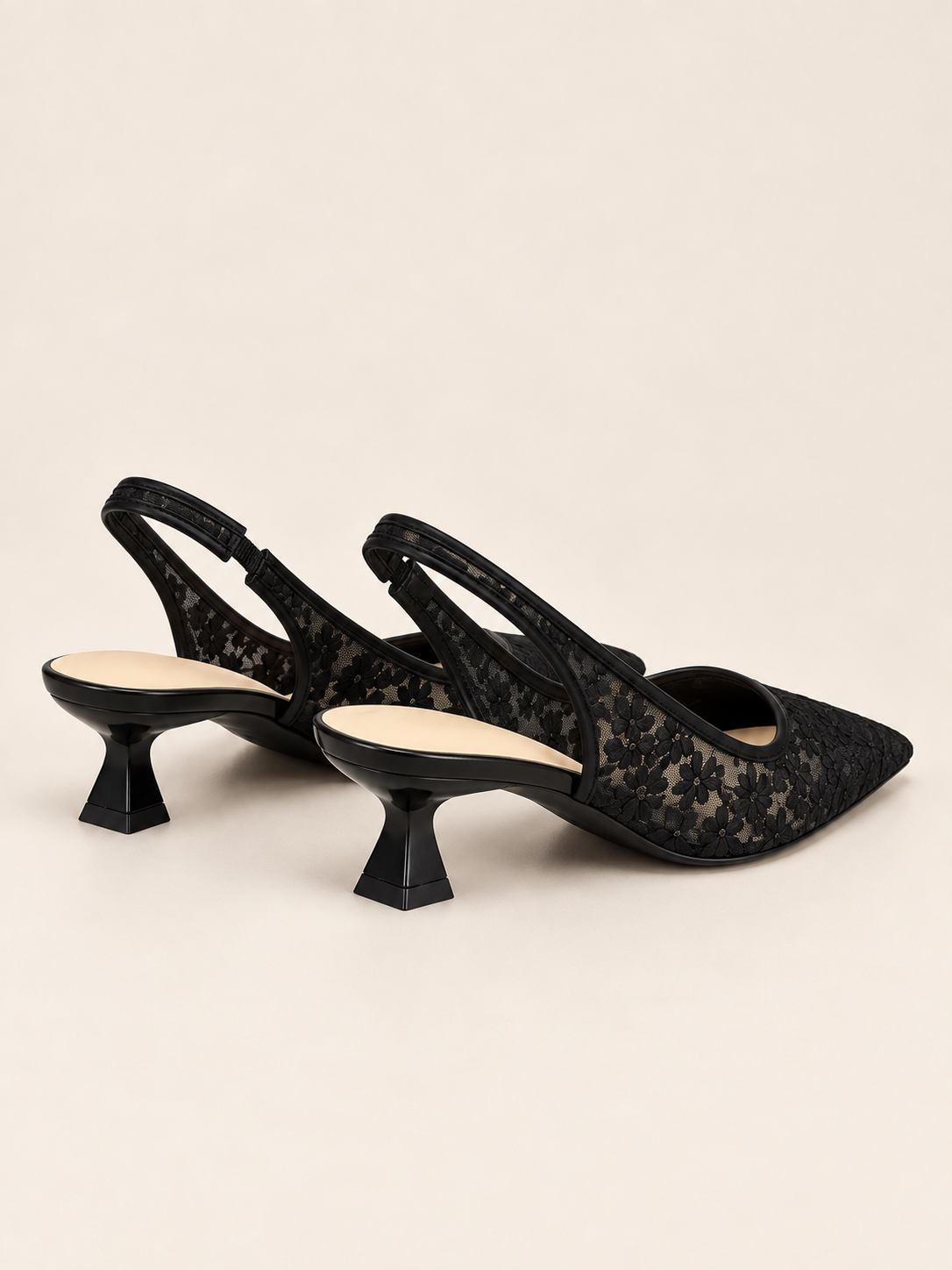 Lace Pointed-Toe Slingback Pumps