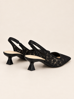 Lace Pointed-Toe Slingback Pumps