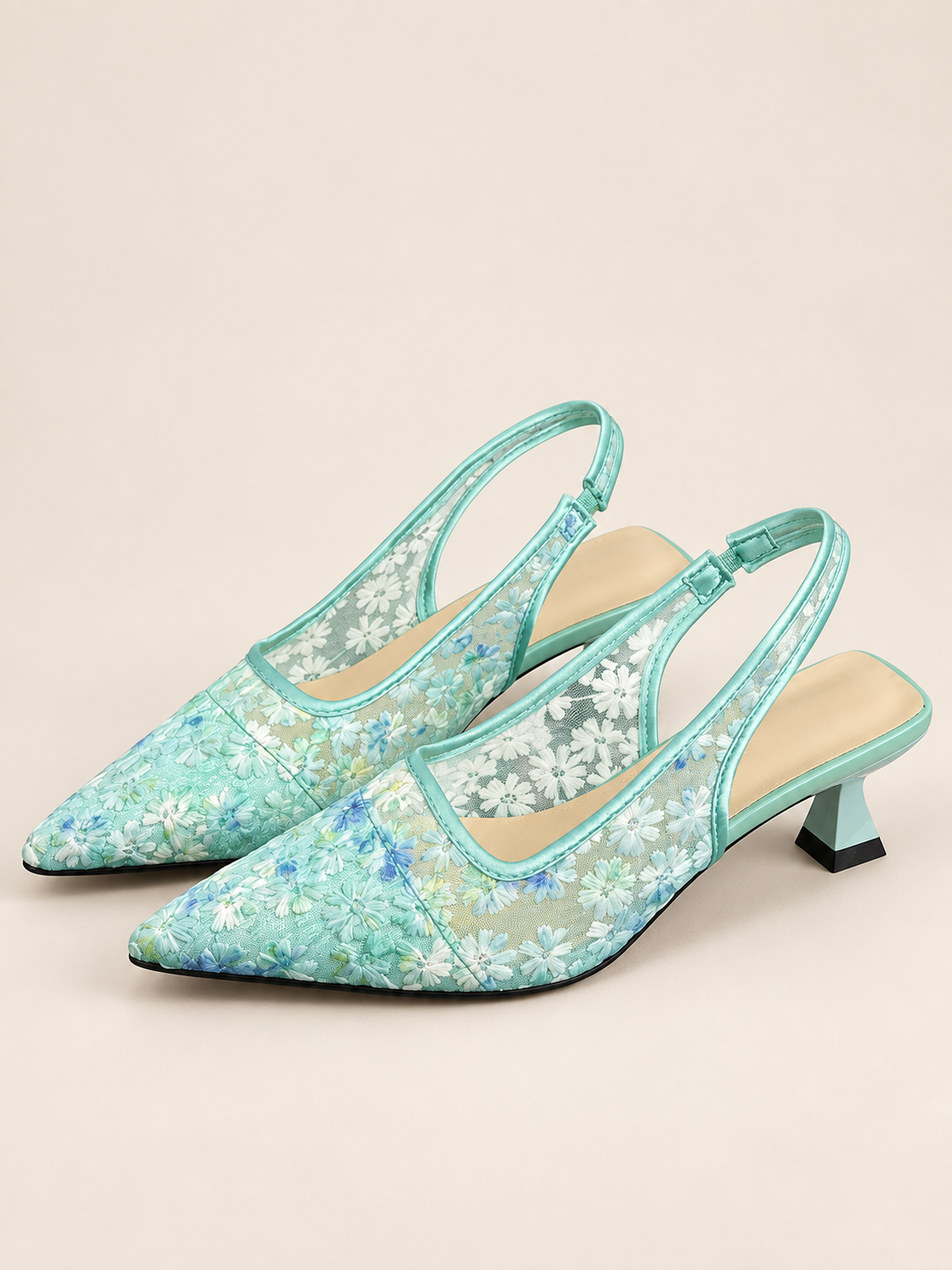 Lace Pointed-Toe Slingback Pumps