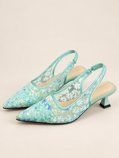 Lace Pointed-Toe Slingback Pumps