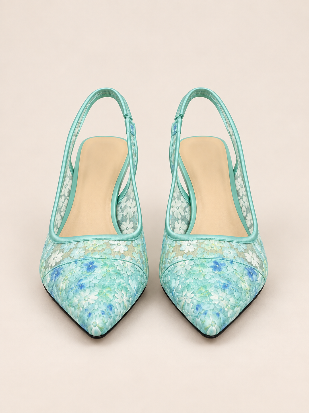 Lace Pointed-Toe Slingback Pumps