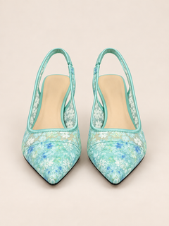 Lace Pointed-Toe Slingback Pumps