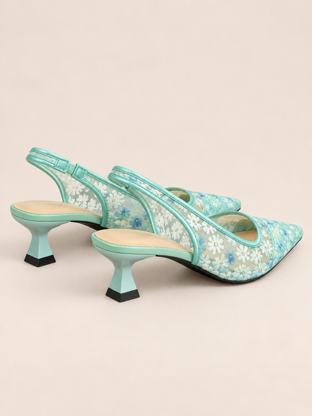 Lace Pointed-Toe Slingback Pumps