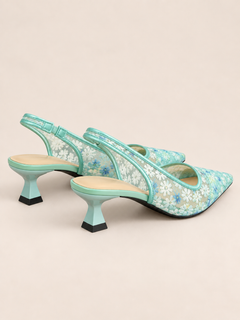 Lace Pointed-Toe Slingback Pumps
