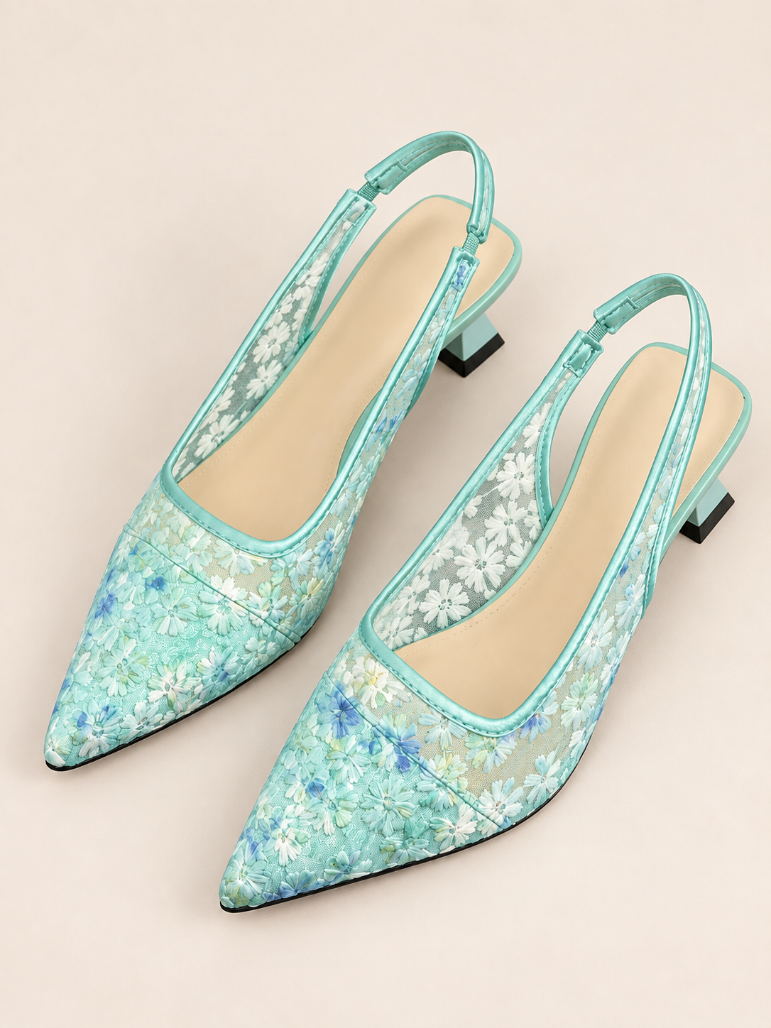 Lace Pointed-Toe Slingback Pumps