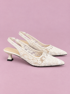 Lace Pointed-Toe Slingback Pumps