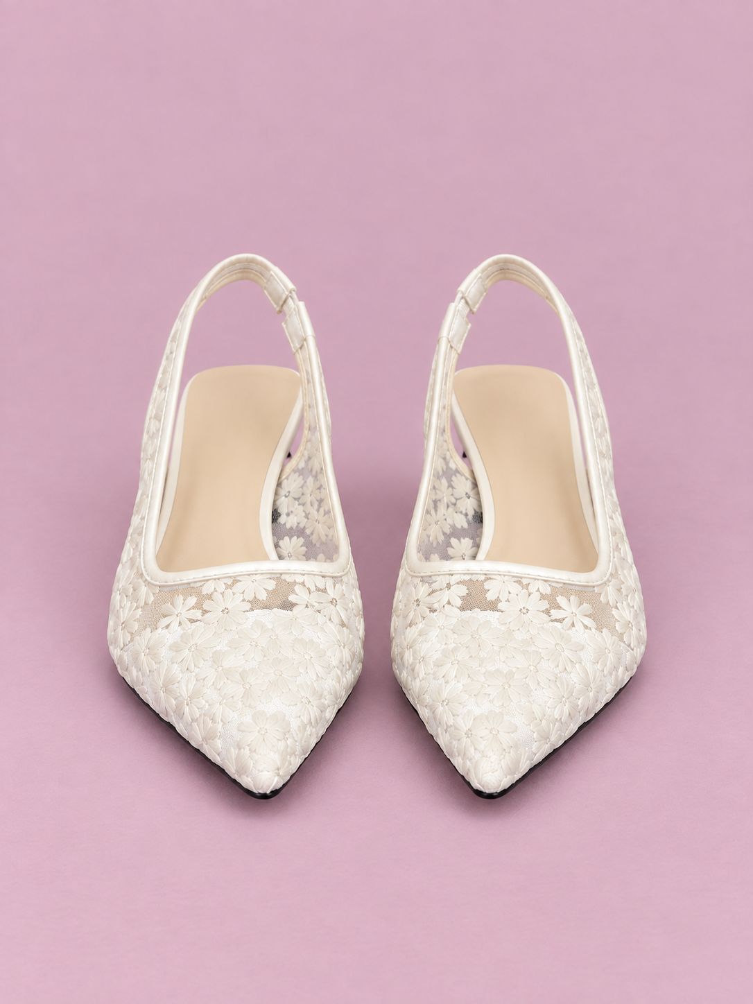 Lace Pointed-Toe Slingback Pumps