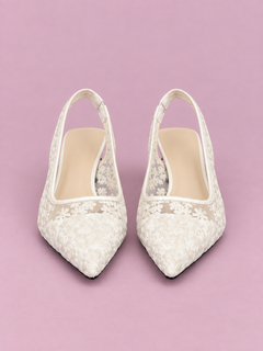 Lace Pointed-Toe Slingback Pumps
