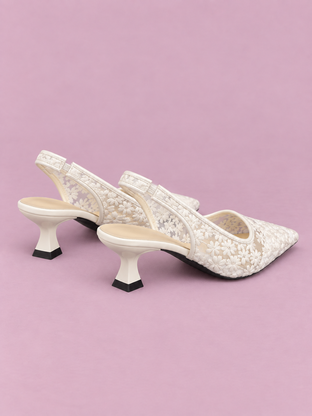 Lace Pointed-Toe Slingback Pumps