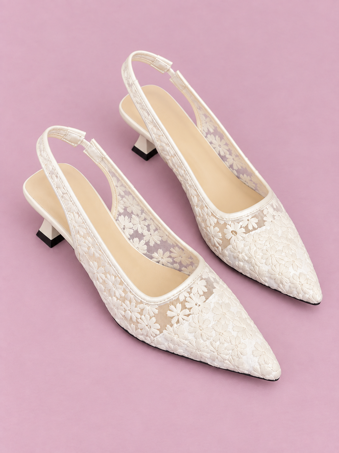 Lace Pointed-Toe Slingback Pumps