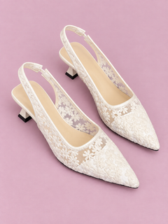 Lace Pointed-Toe Slingback Pumps