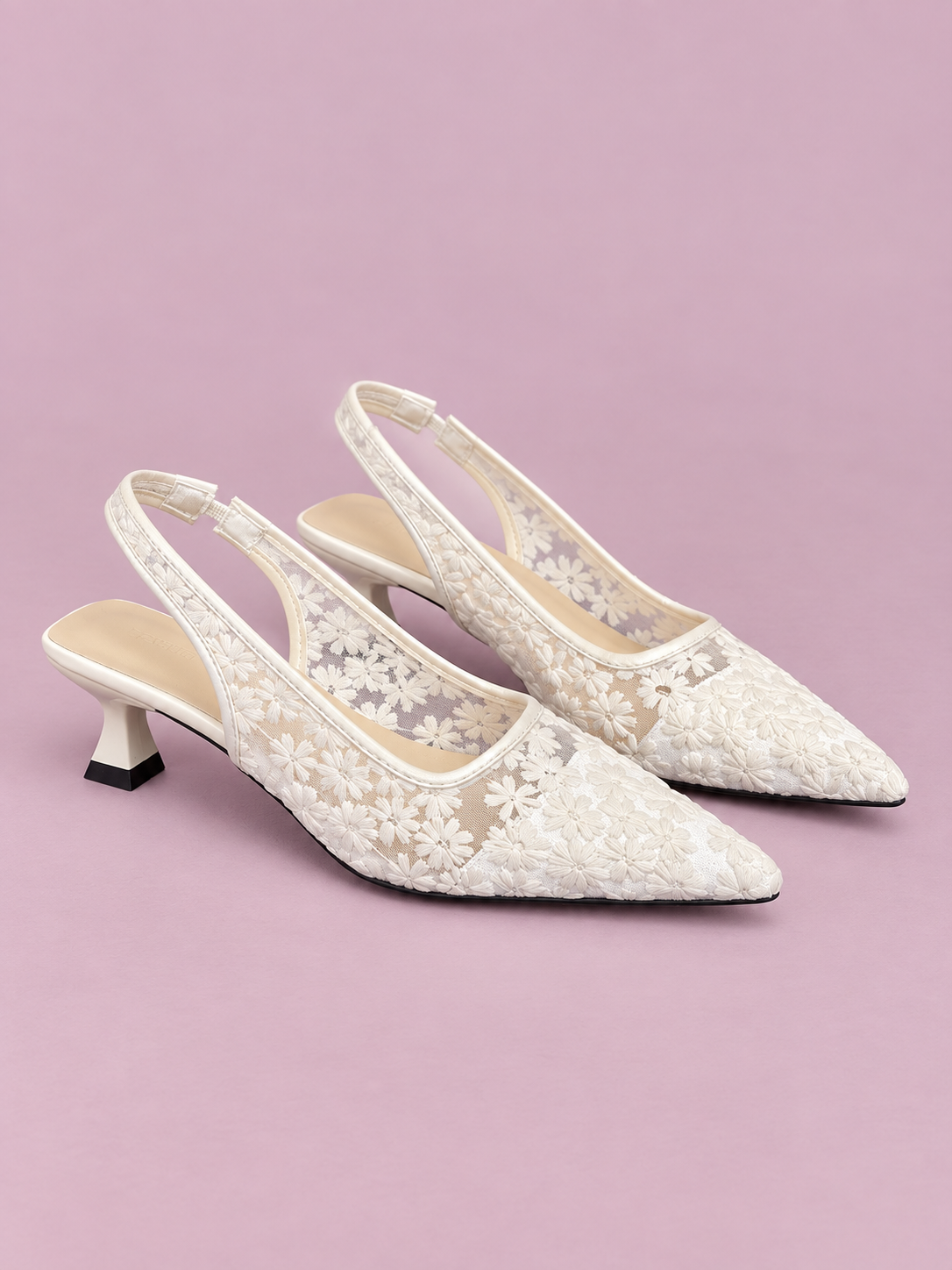 Lace Pointed-Toe Slingback Pumps