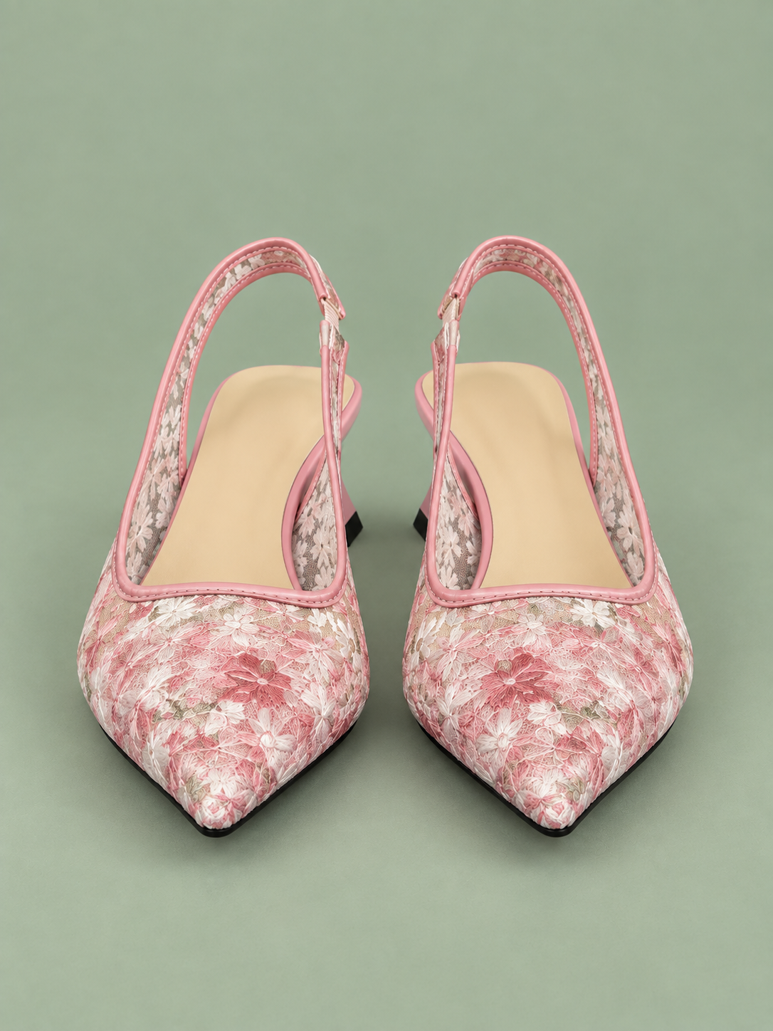 Lace Pointed-Toe Slingback Pumps