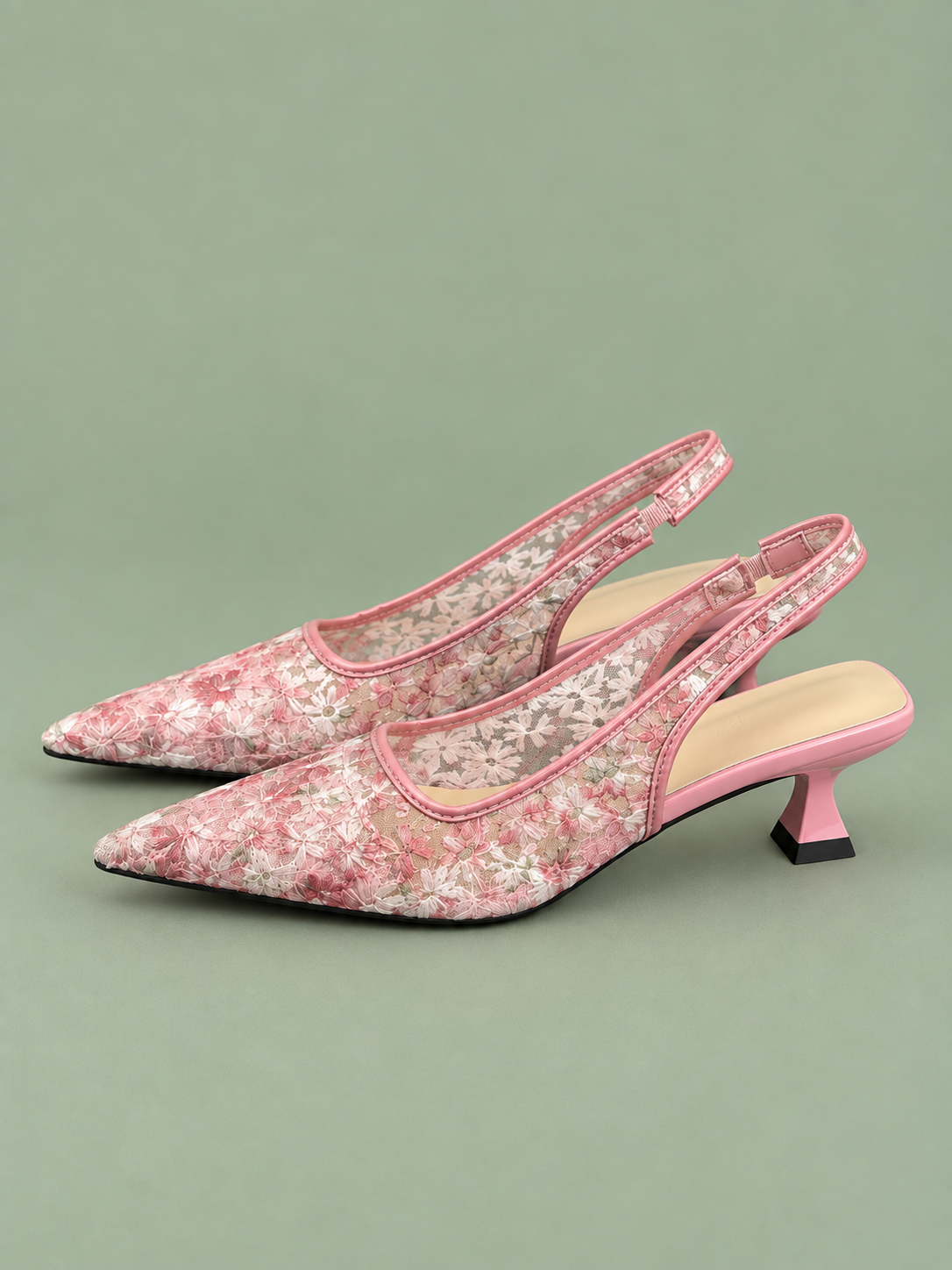 Lace Pointed-Toe Slingback Pumps