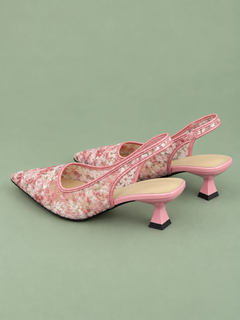 Lace Pointed-Toe Slingback Pumps