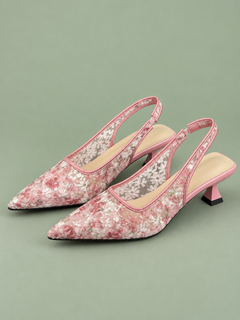Lace Pointed-Toe Slingback Pumps