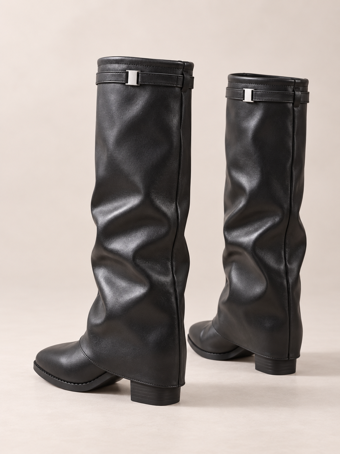 Slouch Pointed-Toe Block-Heel Boots