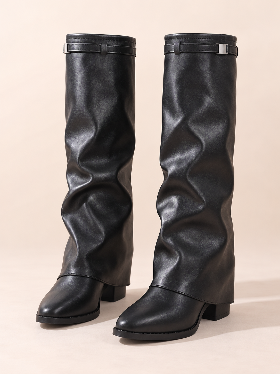 Slouch Pointed-Toe Block-Heel Boots