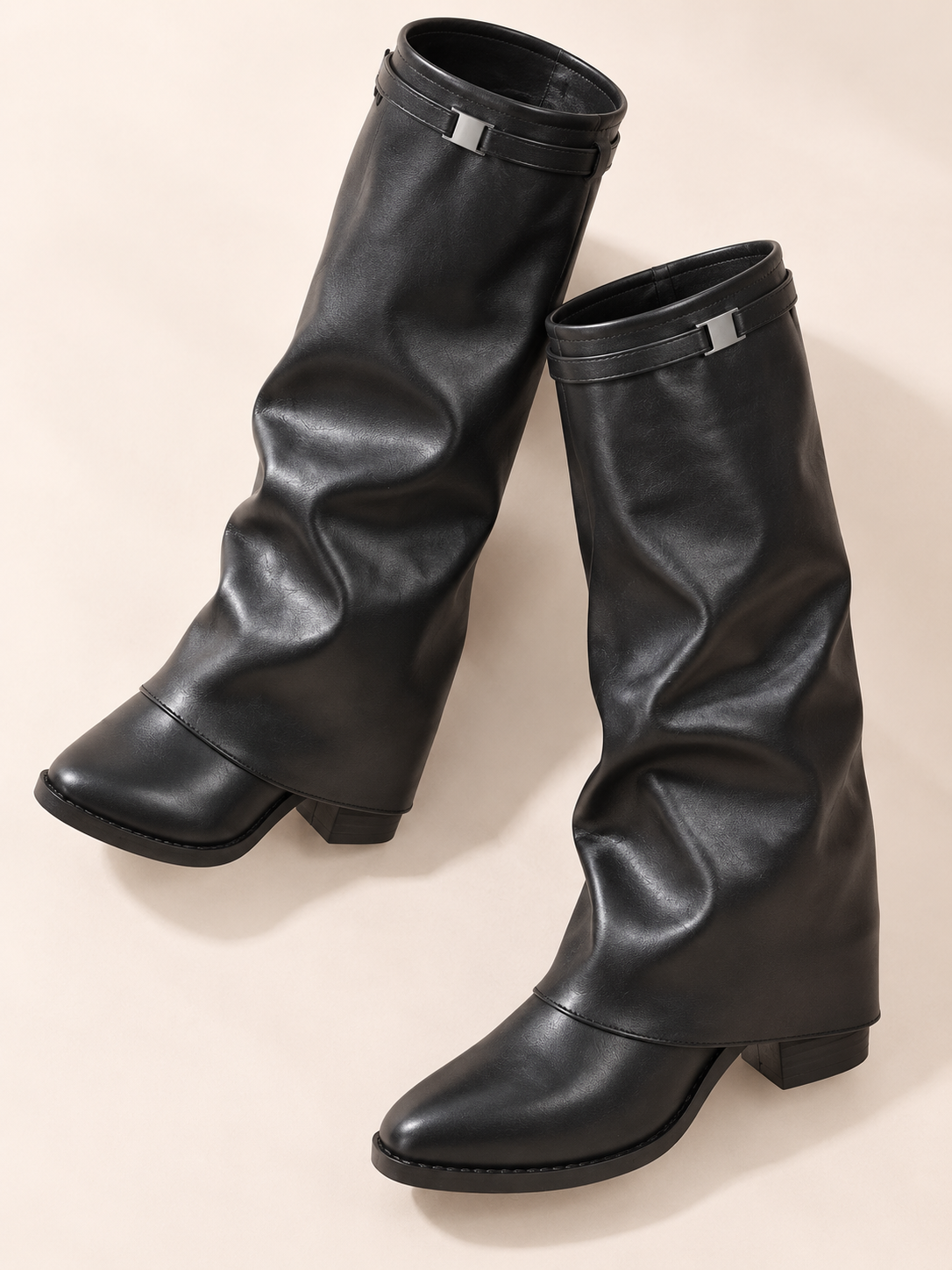 Slouch Pointed-Toe Block-Heel Boots
