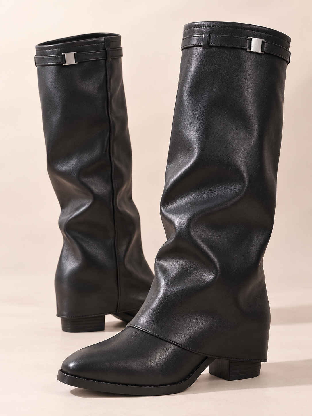 Slouch Pointed-Toe Block-Heel Boots