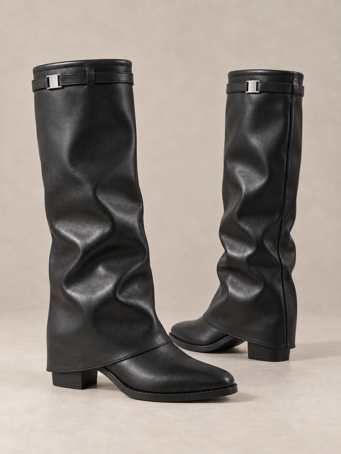 Slouch Pointed-Toe Block-Heel Boots