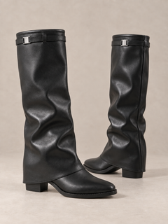 Slouch Pointed-Toe Block-Heel Boots