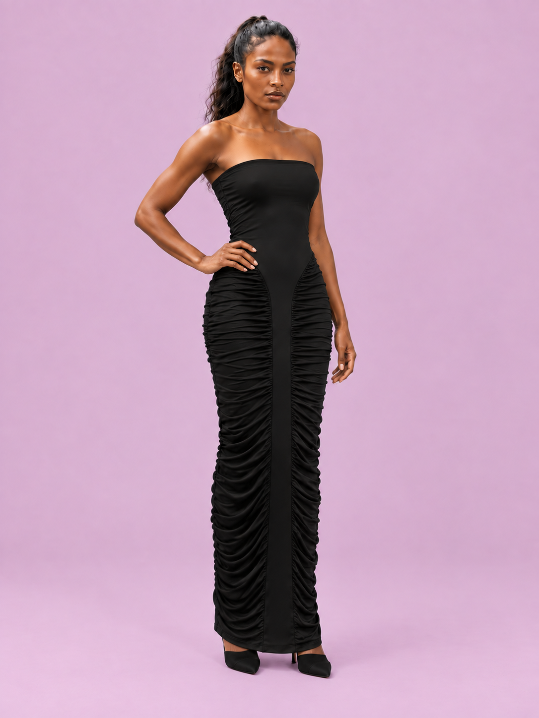Solène Strapless Ruched Maxi Dress