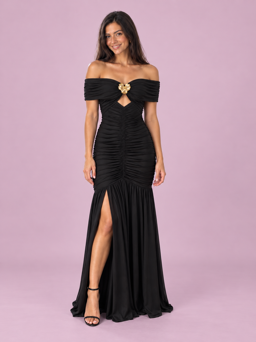 Elara Off-Shoulder Ruched Mermaid Maxi Dress