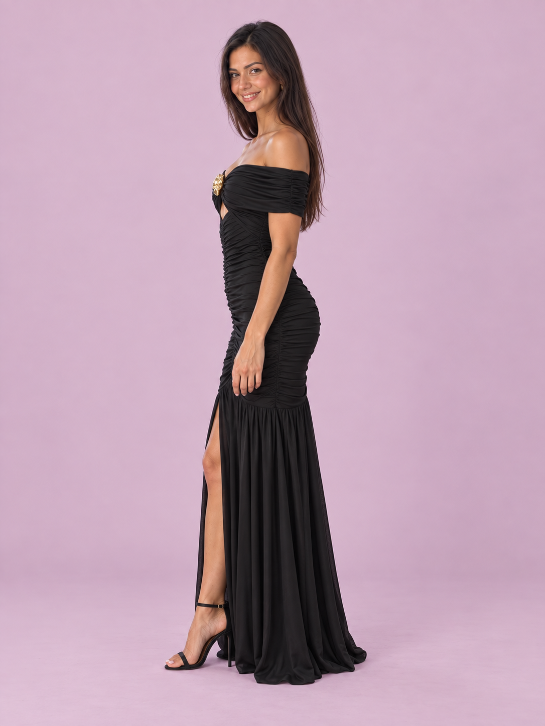 Elara Off-Shoulder Ruched Mermaid Maxi Dress