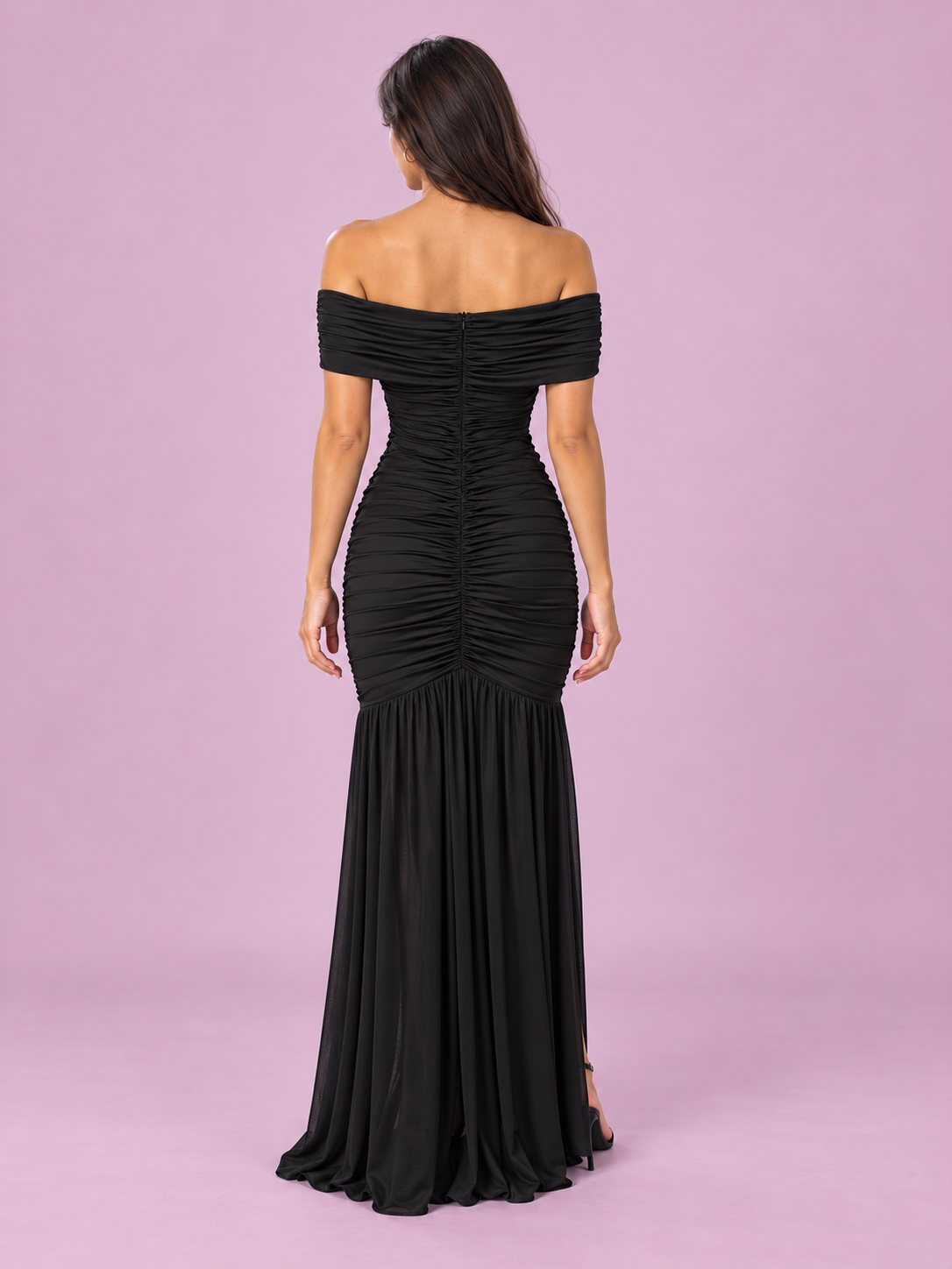 Elara Off-Shoulder Ruched Mermaid Maxi Dress