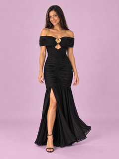 Elara Off-Shoulder Ruched Mermaid Maxi Dress