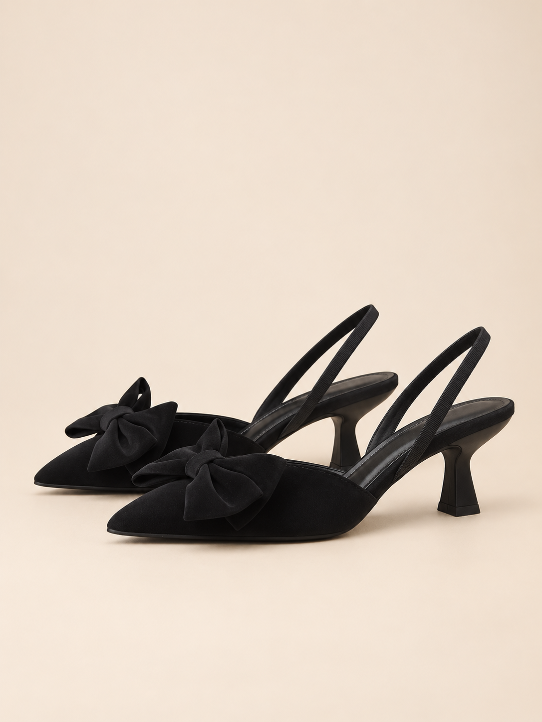Elodie Bow Point-Toe Slingback Kitten Heels