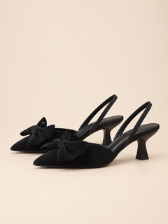Elodie Bow Point-Toe Slingback Kitten Heels