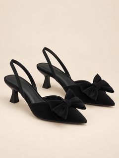 Elodie Bow Point-Toe Slingback Kitten Heels