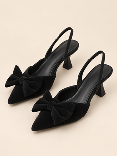 Elodie Bow Point-Toe Slingback Kitten Heels