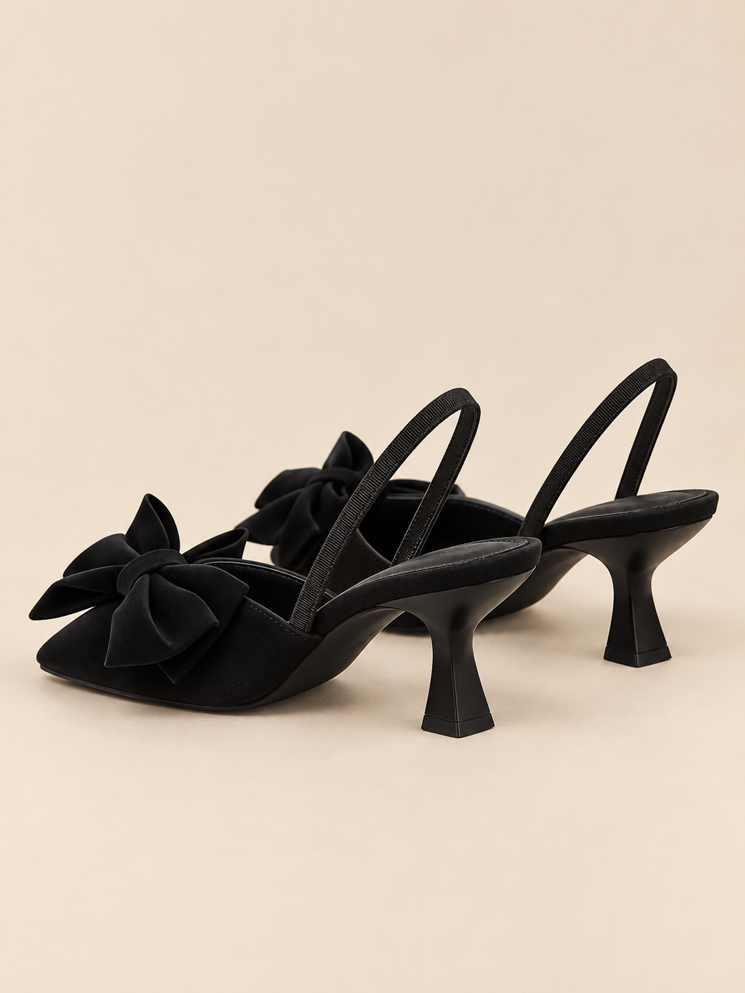 Elodie Bow Point-Toe Slingback Kitten Heels