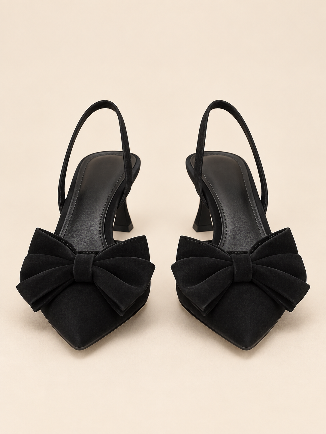 Elodie Bow Point-Toe Slingback Kitten Heels