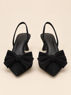 Elodie Bow Point-Toe Slingback Kitten Heels