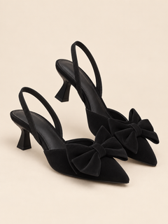 Elodie Bow Point-Toe Slingback Kitten Heels
