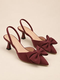 Elodie Bow Point-Toe Slingback Kitten Heels